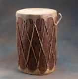 Hollow wooden tree trunk Drum with rawhide top, bottom and lacing, 14