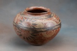 Decorative Clay Pot, appears to be in very good condition, mostly floral design, 7 1/2