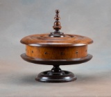 Unusual, antique walnut revolving, Sewing Kit with lid, 9