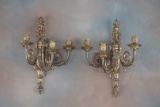 Matched pair of antique doree bronze, French style Wall Sconces, original finish, very heavy quality