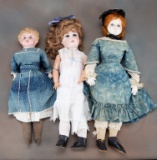 Three antique Dolls, one bisque head marked 