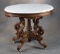 Early Victorian, solid walnut, marble top, oval Lamp Table, circa 1870s with ornate base and origina