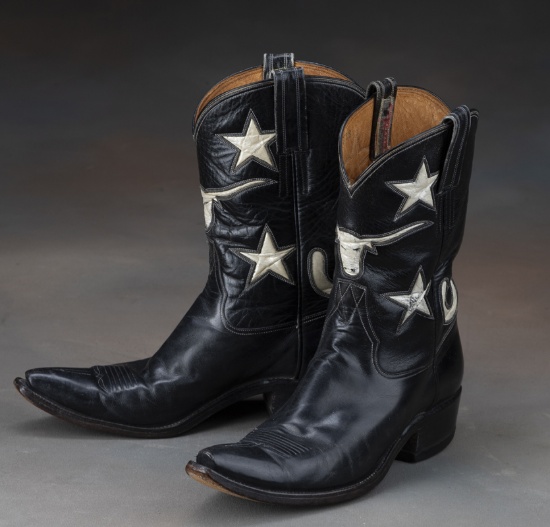 Pair of Olson-Stelzer Western Boots, circa 1940s, 8" tops with inlaid steer heads and stars, good co