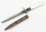 Antique, Gamblers Push Knife, pearl handle with floral embossed sterling spacer and oval cross guard