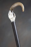 Unique vintage Cane with hands and horn handle, 33