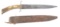 Fine, early Side Knife with buckhorn handle, double edge spear point blade, 9 1/2