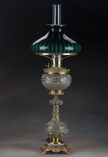 Magnificent  "Bradley & Hubbard" marked, claw foot Banquet Lamp, circa 1890s, in its original period