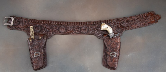 Heavy tooled "Bohlin" marked, double Buscadero Rig.  All buckles are engraved and marked "Sterling",