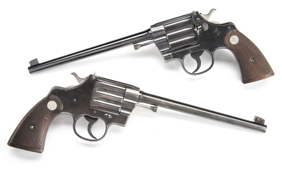 Colt Cased "Pair" of Camp Perry Model, single shot, flat breech Single Action Revolvers, .22 LR cali