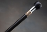 High quality, antique ebony and mother of pearl Walking Stick with heavy gold spacer, 31