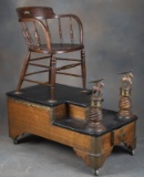 Possibly one of a kind, believed to be of the Civil War Era, wooden rolling Shoe Shine Chair and sta