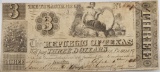 The Republic of Texas $3.00 Bill, dated 