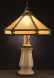 Antique, onyx Soda Fountain Lamp, circa 1920, with polished onyx base and ornate spacers, on round f