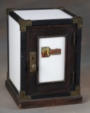 Very unique antique, oak and milk glass, counter top model Cigar Humidor, circa 1915, with heavy bra