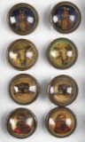 Fine collection of four vintage pairs of matching Glass Rosettes:  (1) Image of Buffalo Bill.  (2) C