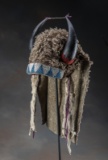 Early Medicine Mans buffalo horn, caped Head Dress made from brain tanned buffalo hide with full len