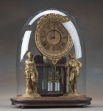 Walnut, Victorian Crystal Figural Clock, circa 1890s, manufactured by Ansonia Clock Co., with unique