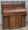Antique Victorian burl walnut, barrel roll Cylinder Desk with stick & ball bookcase gallery top, 10