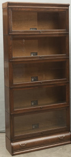 One of a matching pair of antique, five stack oak Lawyers Bookcases, circa 1910, in excellent origin