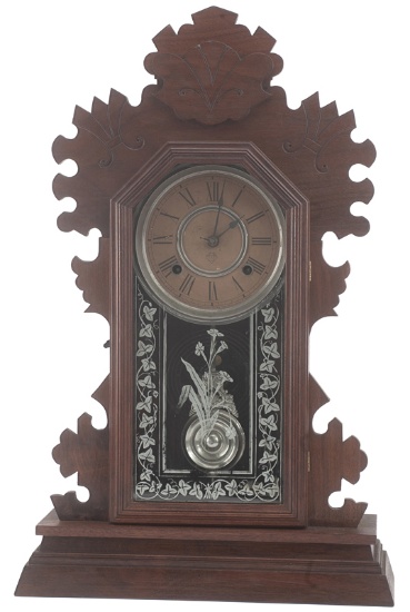 Antique walnut Parlor Clock, circa 1900-1910, manufactured by Ansonia Clock Co., with nickel silver