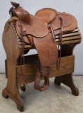 Fantastic, brown basket weave Saddle by noted California Leathersmith and Saddle Maker F.O. Baird in