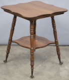 Antique oak Lamp Table with Tiffany style glass ball and claw feet, circa 1900-1910, 24