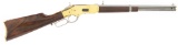 Beautiful brass frame miniature 1866 style, Yellowboy, lever action Rifle, No.77, measures 18