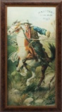 Matching pair of beautifully framed Western Advertisements on canvas for 