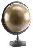 Large antique World Globe on ornate cast iron stand, circa 1910, marked 