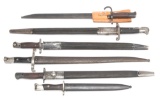 Group of six Military Bayonets in Sheaths, Bayonets range from 24