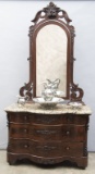 Fantastic museum quality, early Victorian Dresser with beautiful burled front and unusual marble top