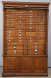 Fine antique, two piece oak, roll front, multi-drawer Cabinet, floor model, circa 1900-1910, origina