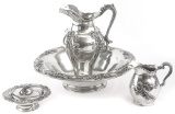 Ornate and scarce four piece, heavily embossed Art Nouveau Style Wash Bowl and Pitcher Set, circa 18