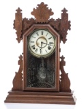 Antique walnut case Parlor Clock, circa 1900, manufactured by Ingraham Clock Co., fancy walnut case