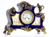 Antique porcelain Mantle Clock with Sevres style portraits, beautiful porcelain dial with raised gol