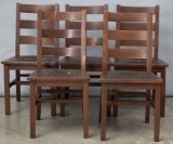 Group of five Mission Style oak Ladder Back Dining Chairs that were actually bought and used with th