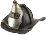 Turn of the Century, heavy leather Fireman's Hat with brass eagle head that supports the front shiel