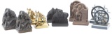 Group collection of five sets of Bookends to include metal Horse Heads, cast iron Wagon Wheels, cast