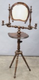Vintage and very unique, adjustable wooden Shaving Stand with horse shoe shaped platform and horse s