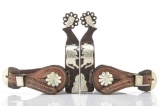 Pair of single mounted Spurs by New Mexico Bit and Spur Maker, Mel Gnatkowski, # 149. Spurs have sil