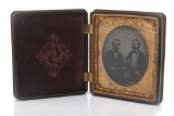 Exceptional Cased Tin Type in an ornate gutta percha hinged lid case with elaborate gold filled trim