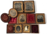 Group of six early Civil War period Tin Types, some in gutta percha frames.  These are Images of the