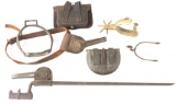 Six piece grouping of Military Artifacts to include:  A scarce brass Belt Pouch marked 