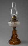 Antique amber to clear Victorian Oil Lamp, circa 1890-1910, 22