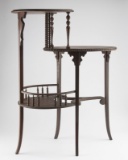 Unique quarter sawn oak Curio / Lamp Table, circa 1900-1910, with unique spindle shelves and stair s