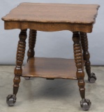 Beautiful antique quarter sawn oak Lamp Table with massive Tiffany style glass ball and claw feet, c