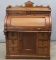 Early oak and walnut, barrel roll Cylinder Desk, circa 1890s, cubby holes behind cylinder with pull