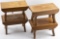 Group of four small hand made wooden Stools with inlaid tops, one has the Indian rolling logs, two a