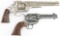 Pair of Prop Guns: One is engraved and fashioned after a Schofield;  The other is fashioned after a