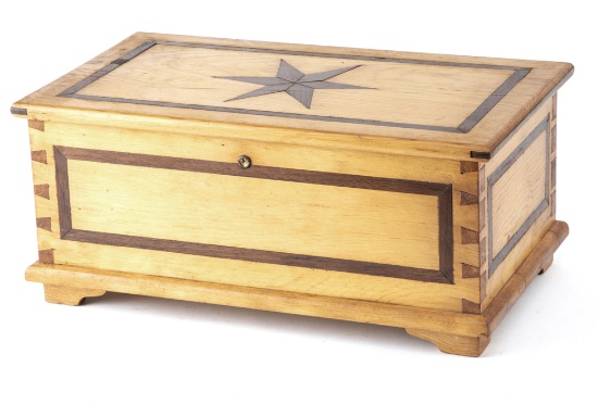 Hand made dove tailed Chest with banded walnut inlay and 5-point star in top, believed to be made fr